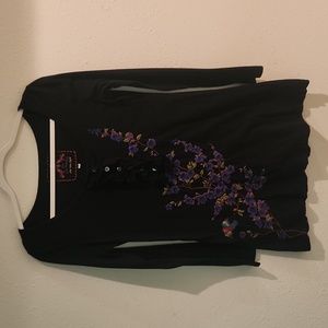 Johnny Was Black Embroidered Top Size S
